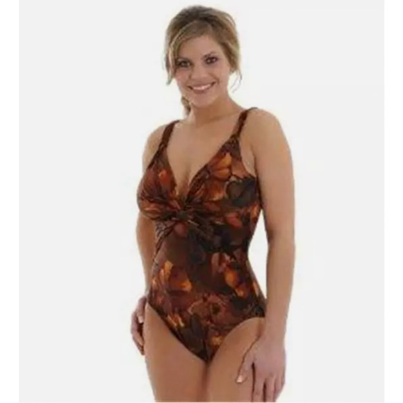Miraclesuit Pandora Brown Floral Swimsuit One-Piece Bathing‎ Swimming Size 8 - Picture 1 of 12